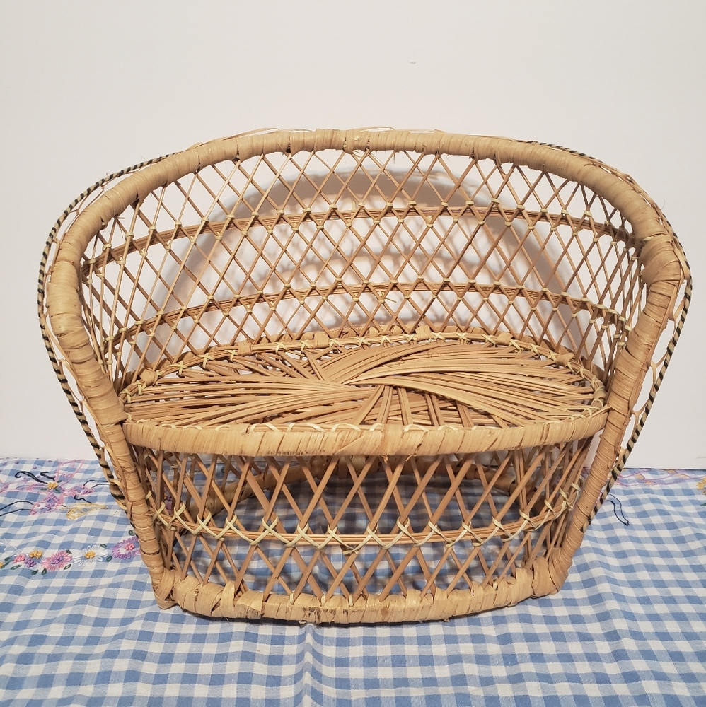 Vintage Wicker Doll Loveseat Plant Stand